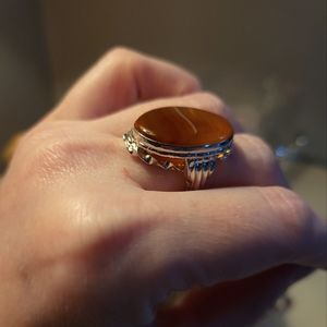 Art Deco Clark and Coombs Sterling Silver Banded Agate Ring